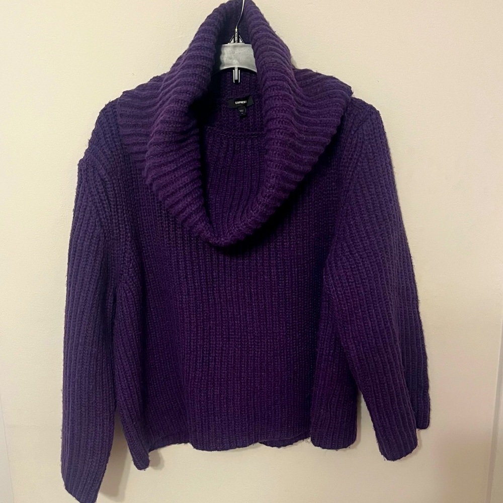 Express Ribbed Purple Cowl Neck Sweater Medium